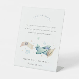 Cute Aqua Green Blue Plane Birthday Custom Party Pedestal Sign