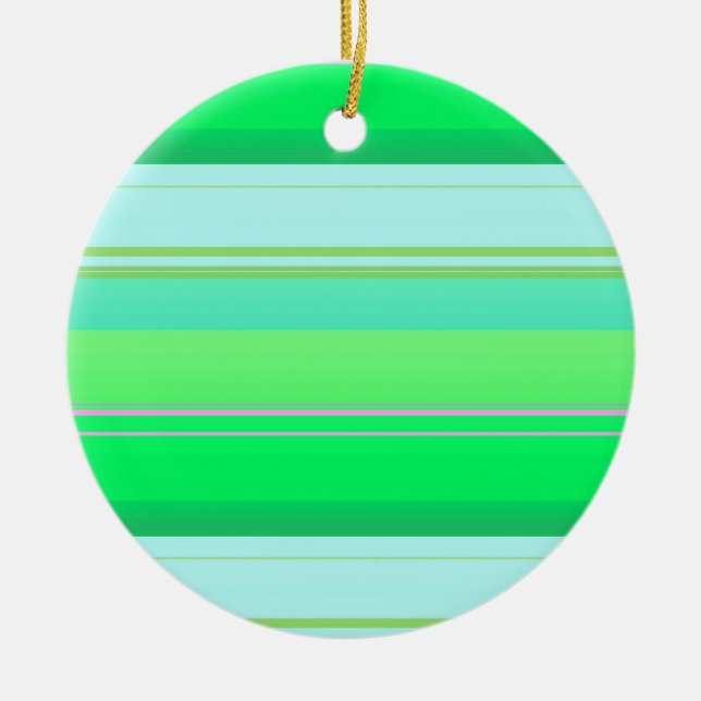 Cute aqua green stripes ceramic ornament (Front)