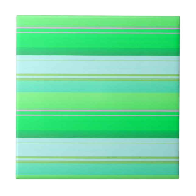 Cute aqua green stripes ceramic tile (Front)