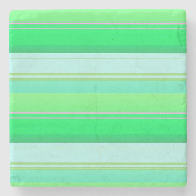 Cute aqua green stripes stone coaster (Front)