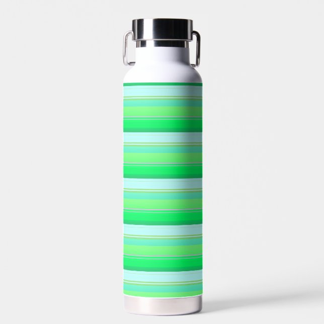 Cute aqua green stripes water bottle (Front)
