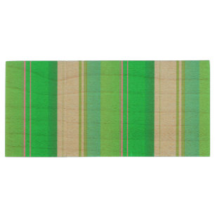 Cute aqua green stripes wood flash drive