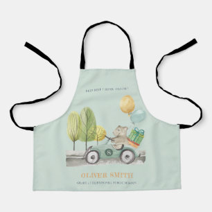Cute Aqua Green Teddy Balloon Gift Party Apron