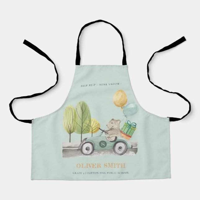 Cute Aqua Green Teddy Balloon Gift Party Apron (Front)