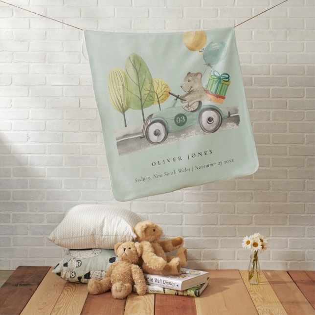 Cute Aqua Green Teddy Balloon Gift Party Car Baby Blanket (In Situ)