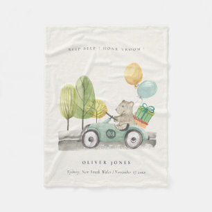 Cute Aqua Green Teddy Balloon Gift Party Car Fleece Blanket