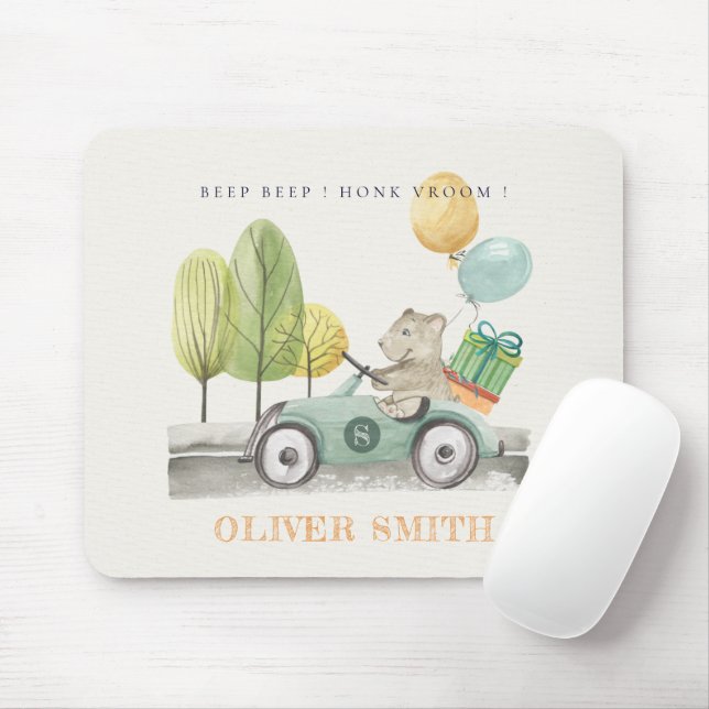 Cute Aqua Green Teddy Balloon Gift Party Car  Mouse Pad (With Mouse)