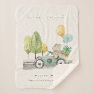 Cute Aqua Green Teddy Balloon Gift Party Car Sherpa Blanket