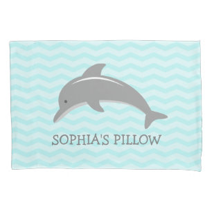 Cute aqua grey dolphin kids bedroom pillowcase