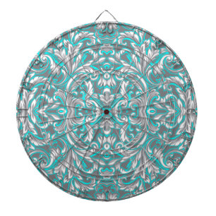 Cute aqua grey seamless floral pattern dart board