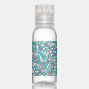 Cute aqua grey seamless floral pattern hand sanitizer