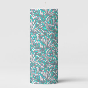 Cute aqua grey seamless floral pattern pillar candle
