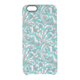 Cute aqua grey seamless floral pattern clear iPhone 6/6S case
