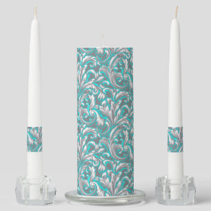 Cute aqua grey seamless floral pattern unity candle set