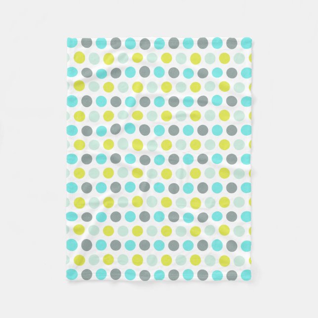 Cute Aqua Mint Blue Yellow Polka Dot Pattern Fleece Blanket (Front)