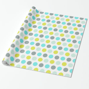 Aqua Turquoise Green Dots Faux Rustic Brown Kraft Wrapping Paper