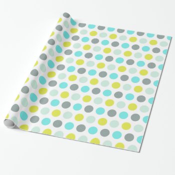 Cute Aqua Mint Blue Yellow Polka Dot Pattern Wrapping Paper by VintageDesignsShop at Zazzle