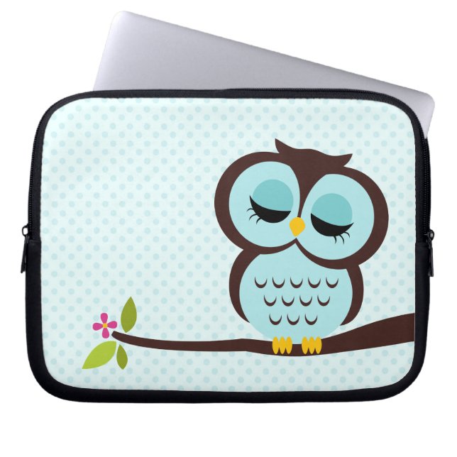 Cute Aqua Owl Laptop Sleeve (Front)