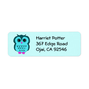 Cute Aqua Owl Pink Feet Label