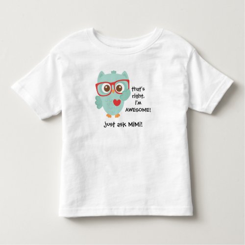 Cute Aqua Owl w Glasses Awesome just ask MiMi Toddler T_shirt