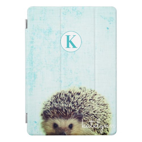 Cute Aqua Peek_a_Boo Baby Hedgehog Monogram iPad Pro Cover