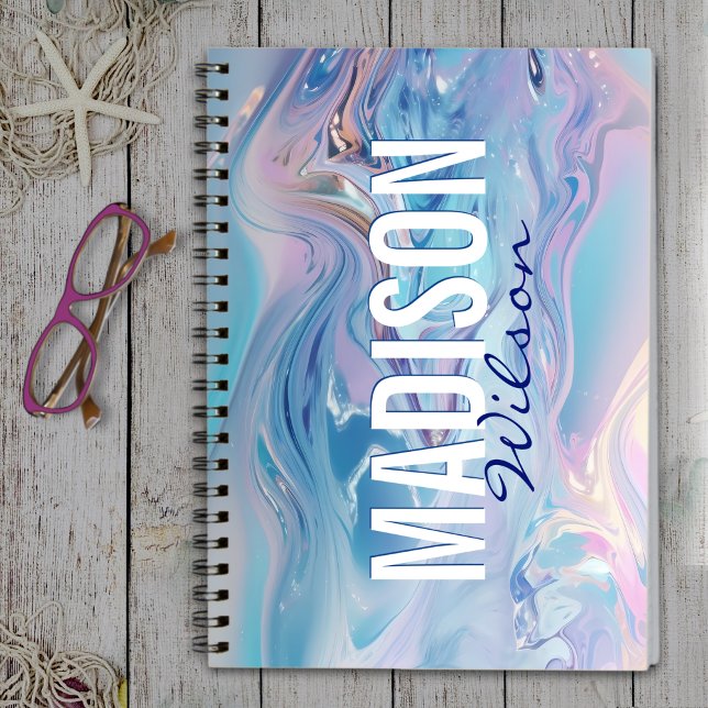 Cute aqua pink girly marbling monogram  notebook (Creator Uploaded)