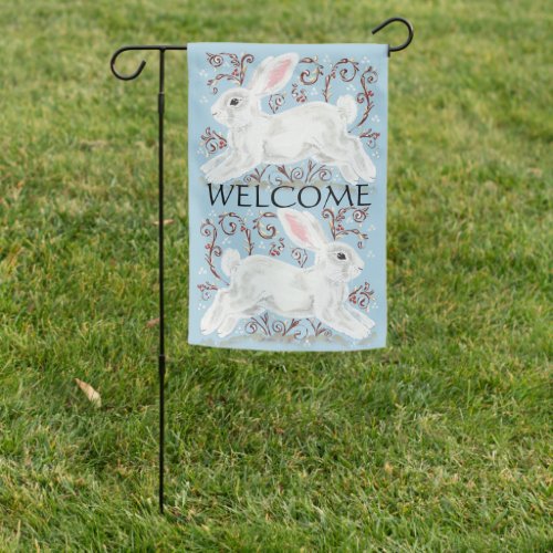 Cute Aqua Spring Easter Bunny Rabbit Welcome Garden Flag