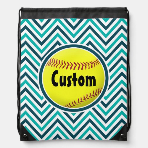 Cute Aqua Teal and Navy Blue Chevron Softball Bag