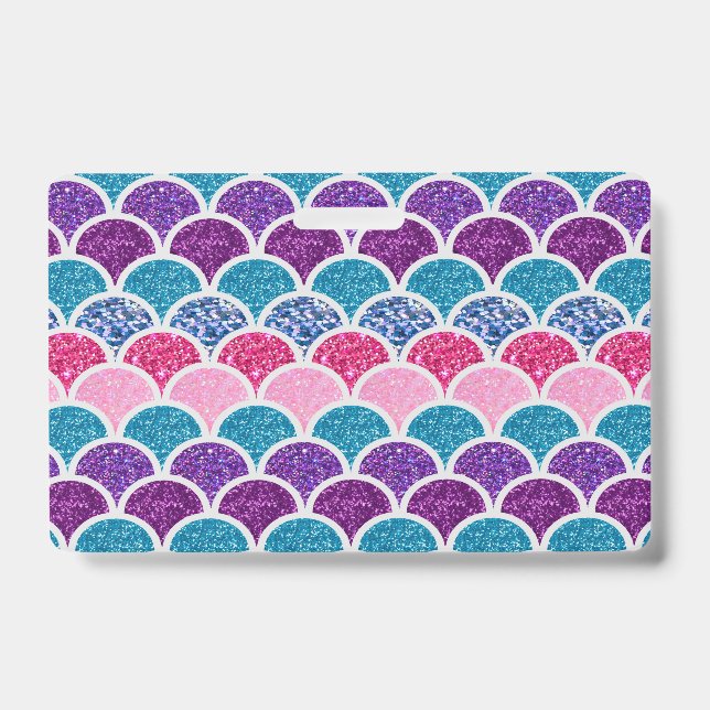 cute aqua turquoise pink purple mermaid scales badge (Front)