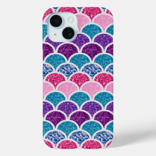 cute aqua turquoise pink purple mermaid scales iPhone 15 case