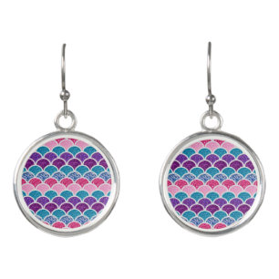 cute aqua turquoise pink purple mermaid scales earrings