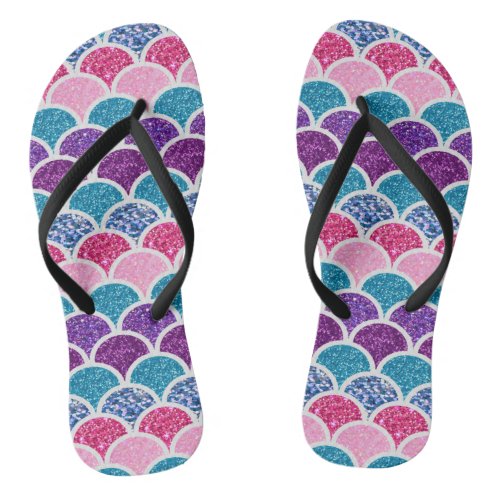 cute aqua turquoise pink purple mermaid scales flip flops