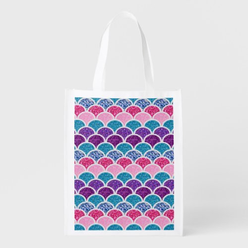 cute aqua turquoise pink purple mermaid scales grocery bag