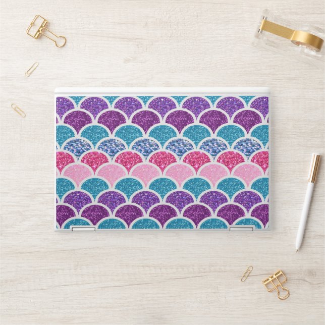 cute aqua turquoise pink purple mermaid scales HP laptop skin (Desk)