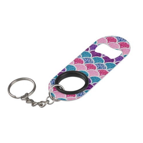 cute aqua turquoise pink purple mermaid scales keychain bottle opener