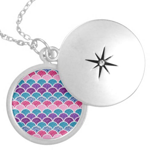 cute aqua turquoise pink purple mermaid scales locket necklace