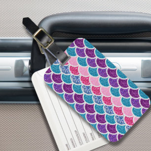 cute aqua turquoise pink purple mermaid scales luggage tag