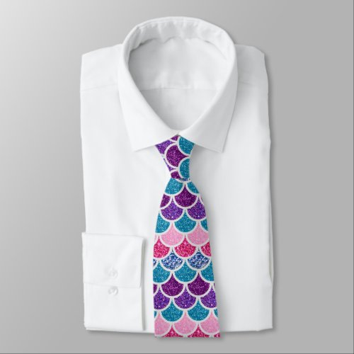 cute aqua turquoise pink purple mermaid scales neck tie