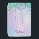 Cute Aqua Turquoise Unicorn Glitter Drips monogram iPad Mini Cover<br><div class="desc">Pretty chic and elegant girly iridescent glitter drips in unicorn rainbow aqua turquoise purple colors to create a cute unique girly case to protect your device. Beautiful, modern and cool cover for the trend-savvy and art-loving hip trendsetter. This stylish beautiful design would be great for girls who enjoy trendy sparkly...</div>