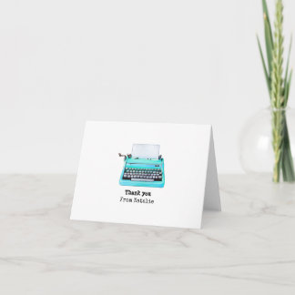 Cute Aqua Typewriter Personalized Retro 1960s Note Card