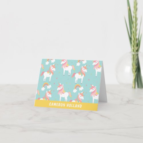 Cute Aqua Unicorns Personalized Stationery Note Card