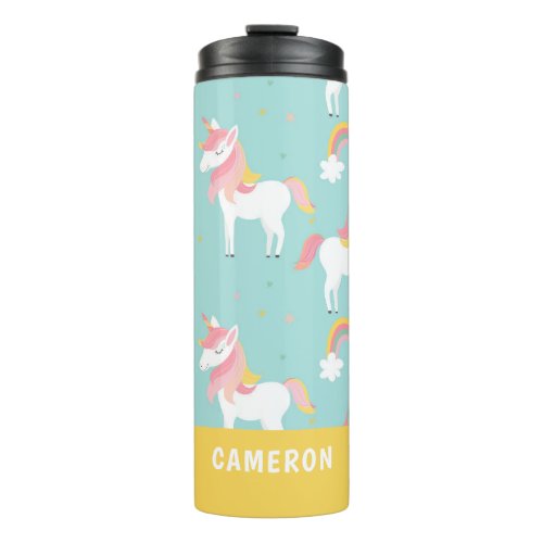 Cute Aqua Unicorns Personalized Thermal Tumbler