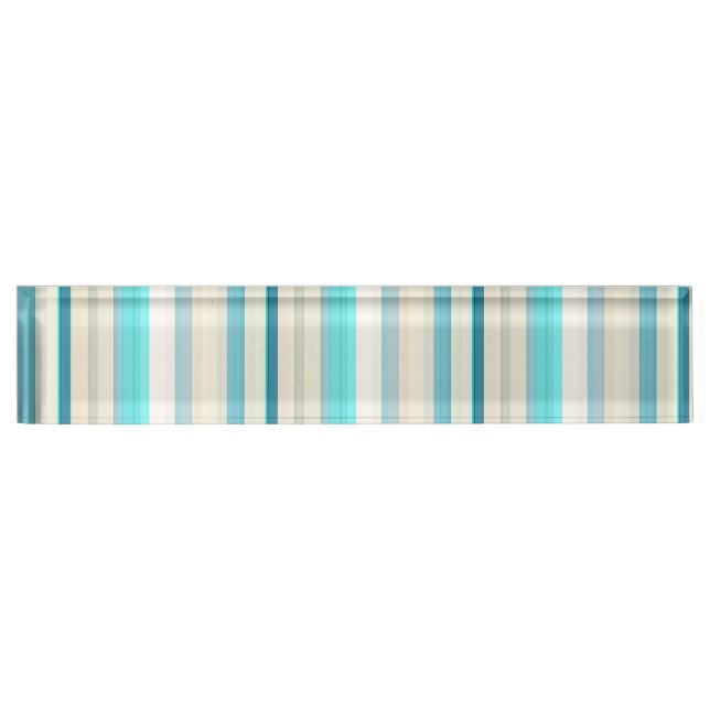 Cute aqua white stripes desk name plate (Front)