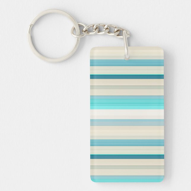 Cute aqua white stripes keychain (Front)