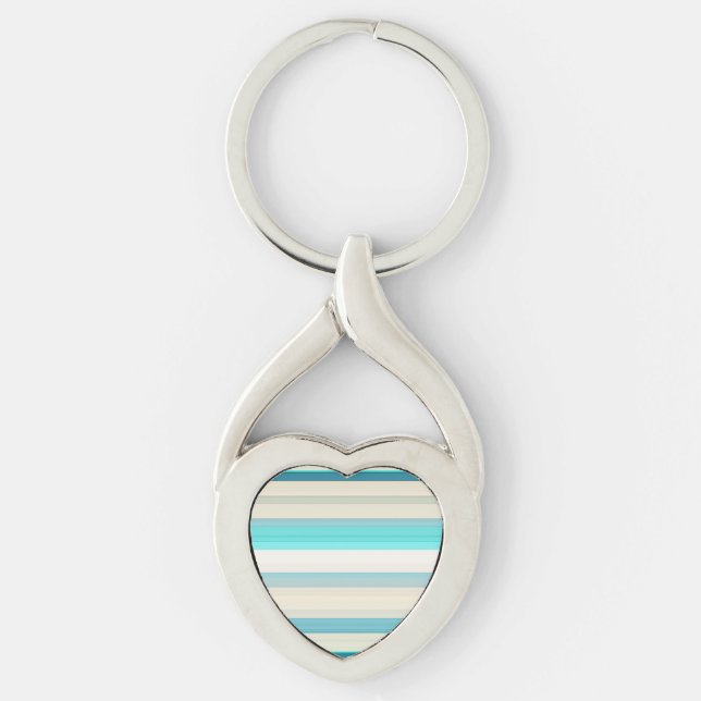 Cute aqua white stripes keychain (Front)