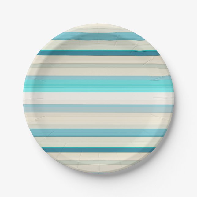 Cute aqua white stripes paper plates (Front)