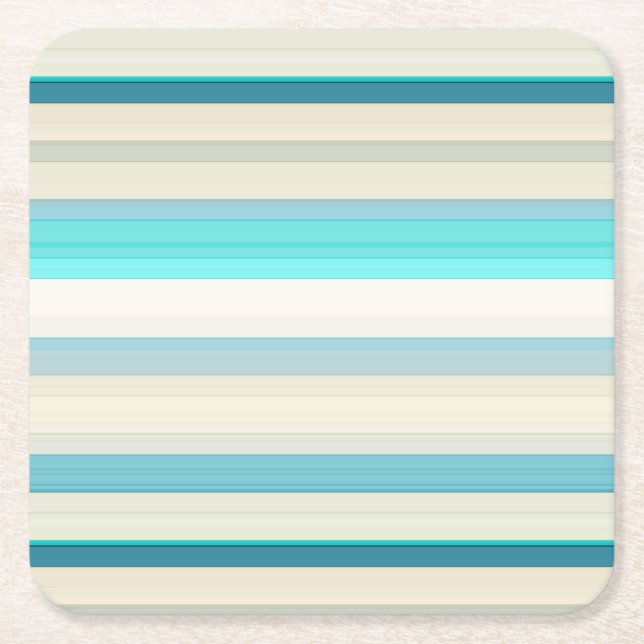 Cute aqua white stripes square paper coaster (Front)