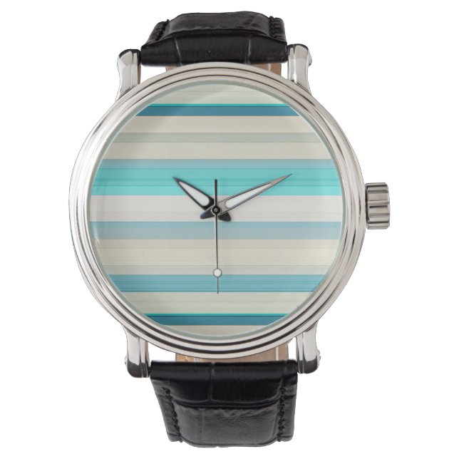 Cute aqua white stripes watch (Front)