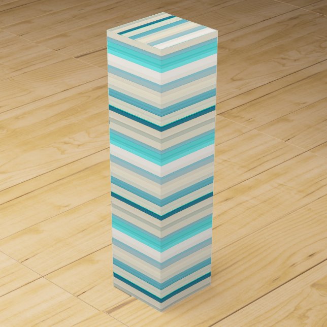 Cute aqua white stripes wine box (Front)