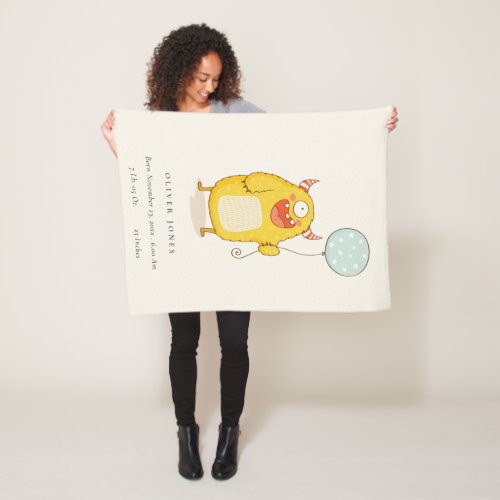 Cute Aqua Yellow Little Happy Monster Birth Stat Fleece Blanket